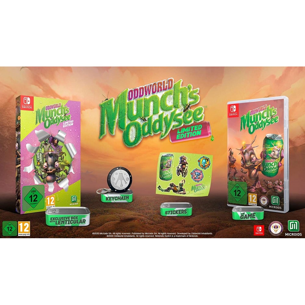 ODDWORLD MUNCH S ODDYSEE LIMITED EDITION NINTENDO SWITCH EURO FR NEW FACTORY SEALED (LENTICULAR-KEYCHAIN-STICKERS)