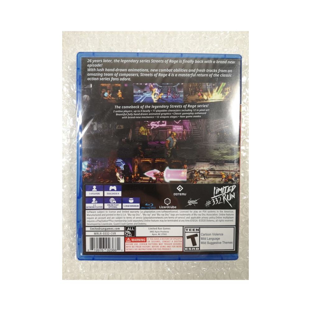 STREETS OF RAGE 4 (LIMITED RUN 332) PLAYSTATION PS4 USA NEUF (BARE KNUCKLE IV)